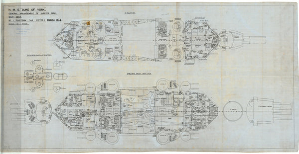 Shelter deck & lower superstructure plan as fitted for HMS 'Duke of York' (1940)