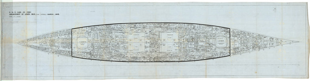 Lower deck plan as fitted for HMS 'Duke of York' (1940)