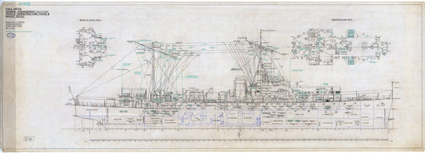 Inboard Profile, Superstructure, Forecastle & Upper Deck plan for HMS ‘Meon’ (1943)