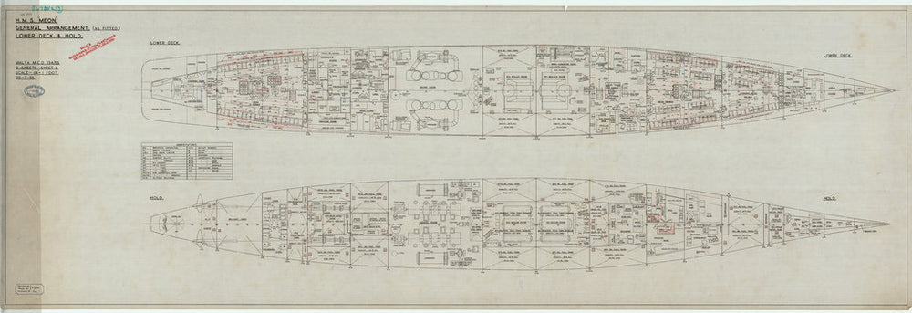 Lower Deck & Hold plan for HMS ‘Meon’ (1943)