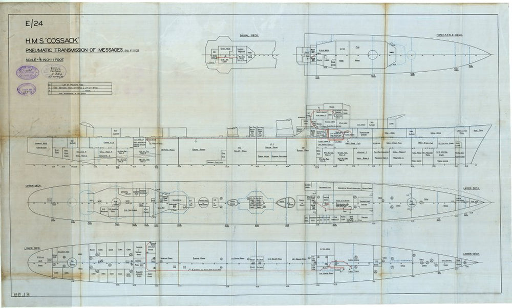 Pneumatic transmission of messages as fitted for HMS 'Cossack' (1937)