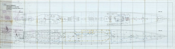 Profile and superstructure, Arrangement of Voice pipes, telegraph controls and telemotor controls as fitted for HMS 'Cossack' (1937)