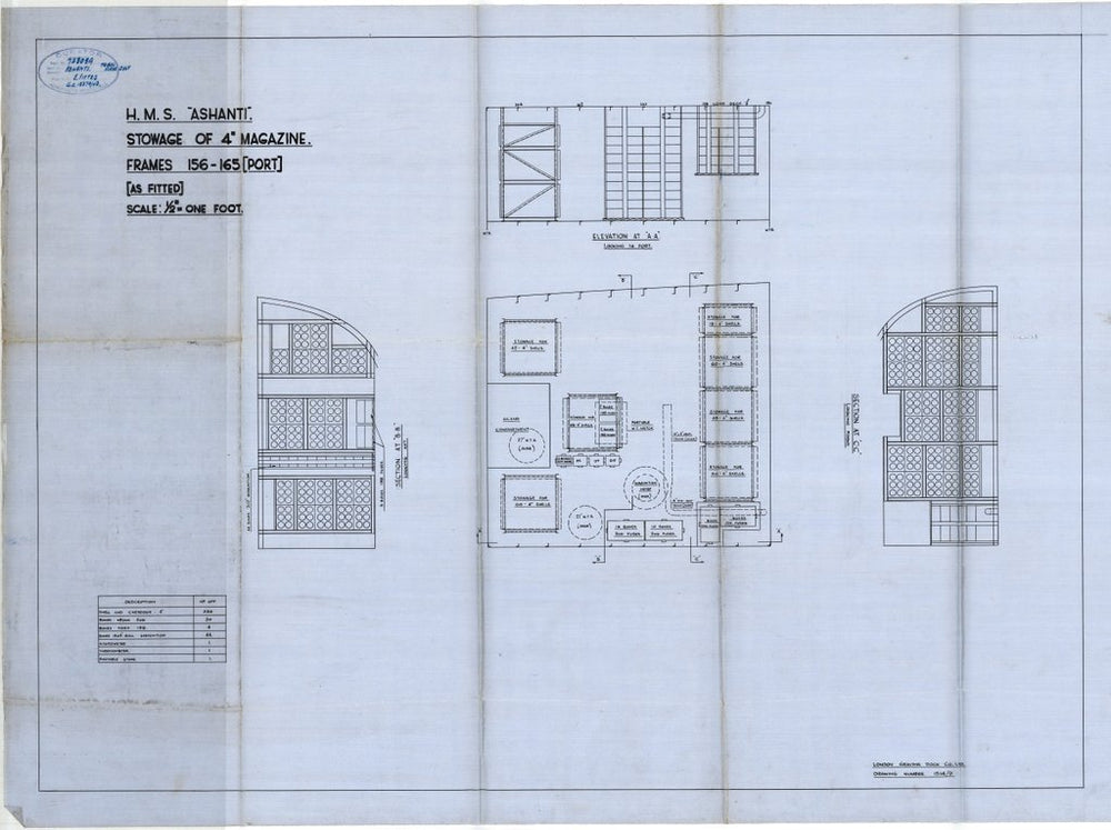 Stowage of 4in magazine port as fitted for HMS 'Ashanti' (1937)