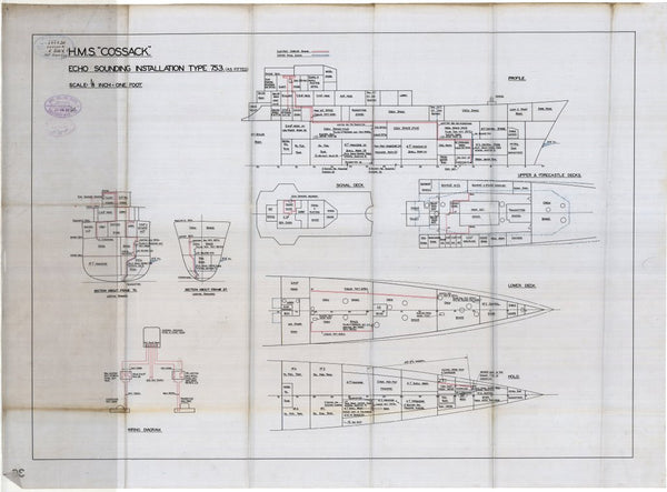 Echo Sounding installation plan as fitted for HMS 'Cossack' (1937)