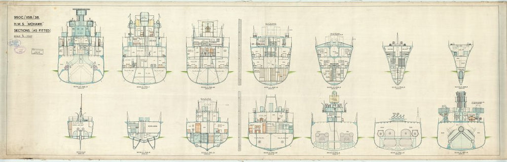 Sections plan as fitted for HMS 'Mohawk' (1937)