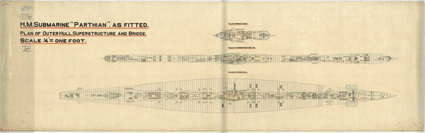 Plan of outer hull, superstructure & bridge, as fitted for HMS ‘Parthian’