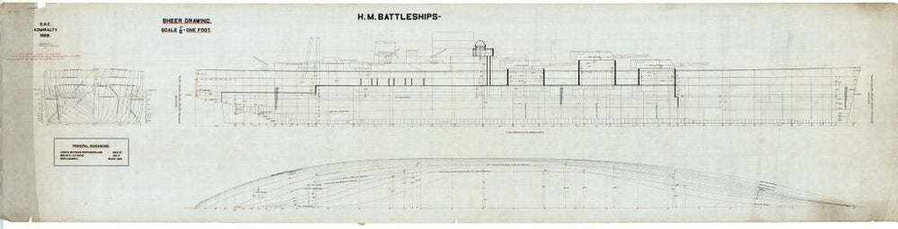 Sheer Lines & body plan for HMS 'Rodney' (1925)
