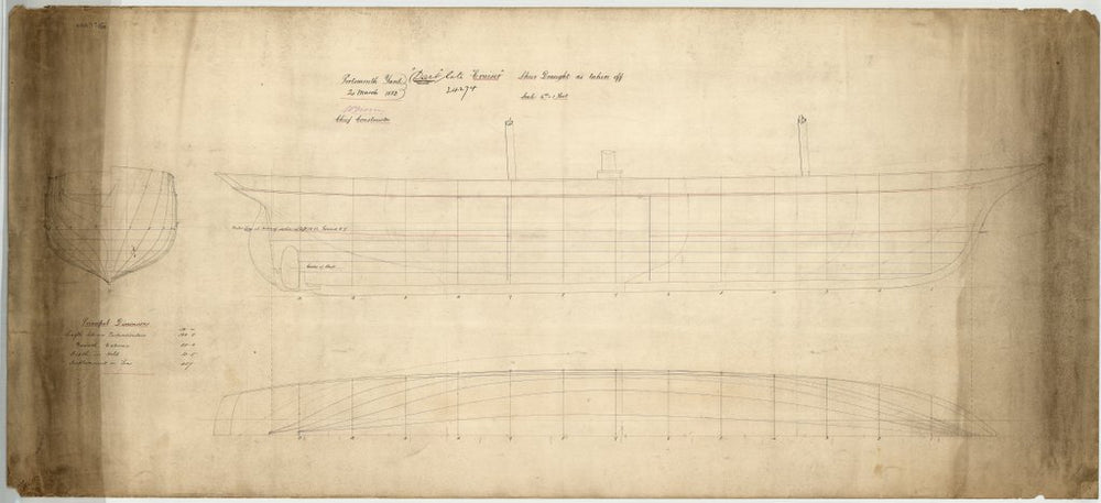 Lines, profile, 1/2 breadth & body plan for HMS 'Dart' (1882)