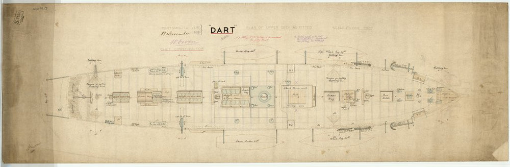 Upper deck as survey ship plan for HMS 'Dart' (1882)