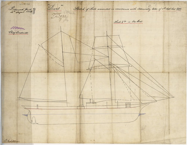 Sketch of sails for HMS 'Dart' (1882)