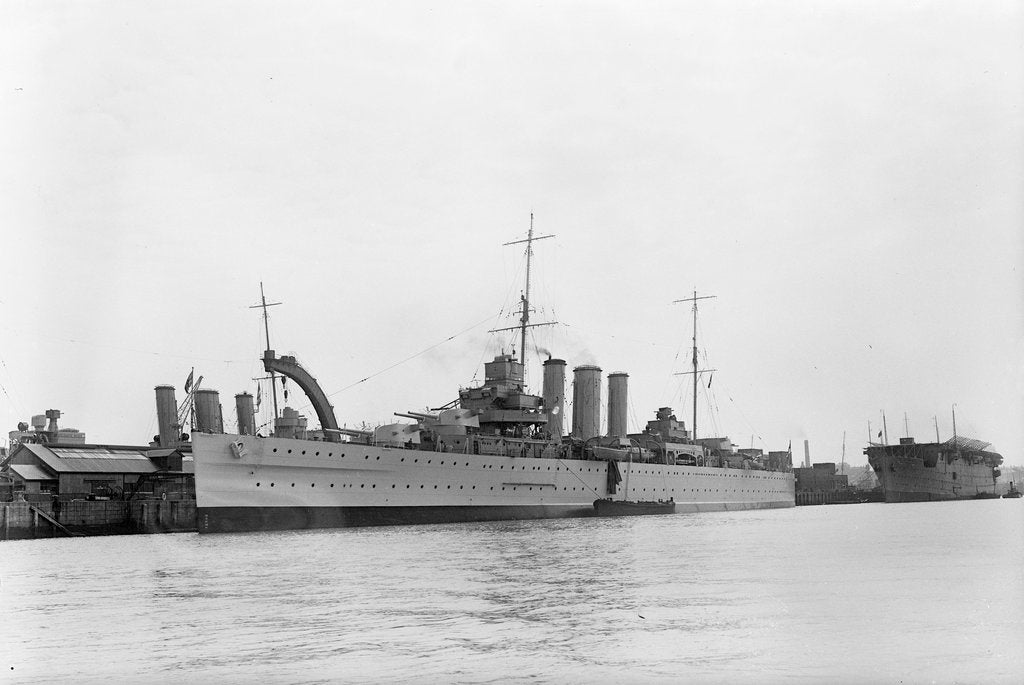 Detail of Heavy cruiser HMS 'Berwick' (1926) at anchor by unknown