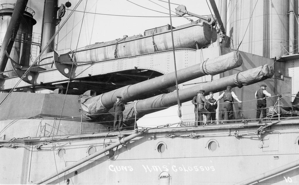 Detail of Battleship HMS 'Colossus' (1910) close up, amidships by unknown