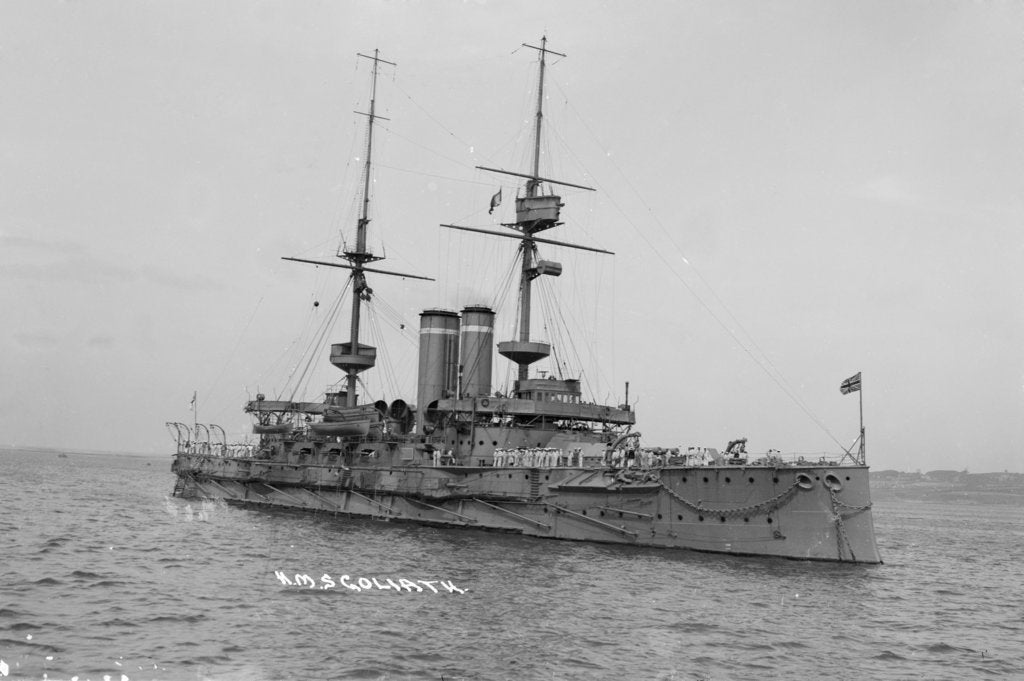 Detail of Battleship HMS 'Goliath' (1898) at anchor by unknown