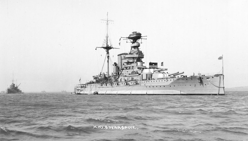 Detail of Battleship HMS 'Warspite' (1913) at anchor by unknown