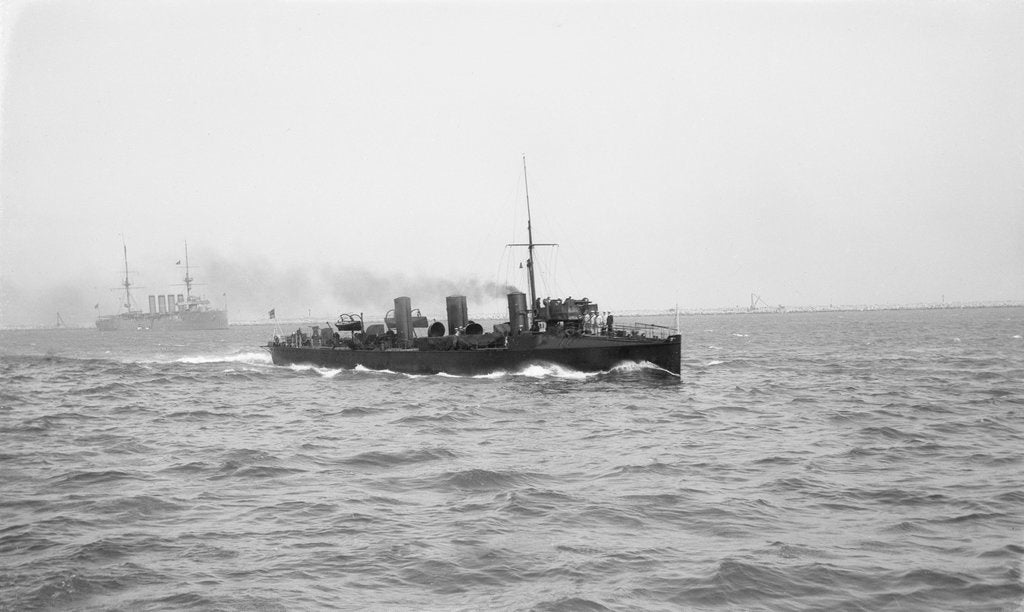 Detail of Torpedo boat destroyer HMS 'Greyhound' (1900) under way at Portland by unknown