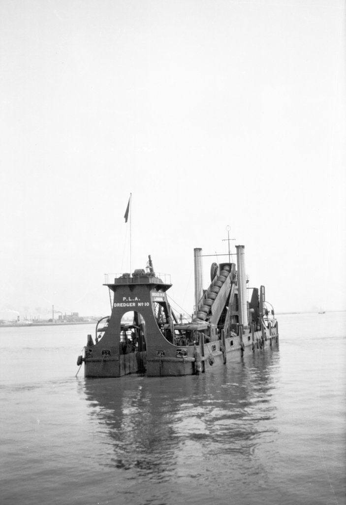 Detail of 'P.L.A. Dredger No 10' (1924) at anchor in the Thames in around 1930 by unknown