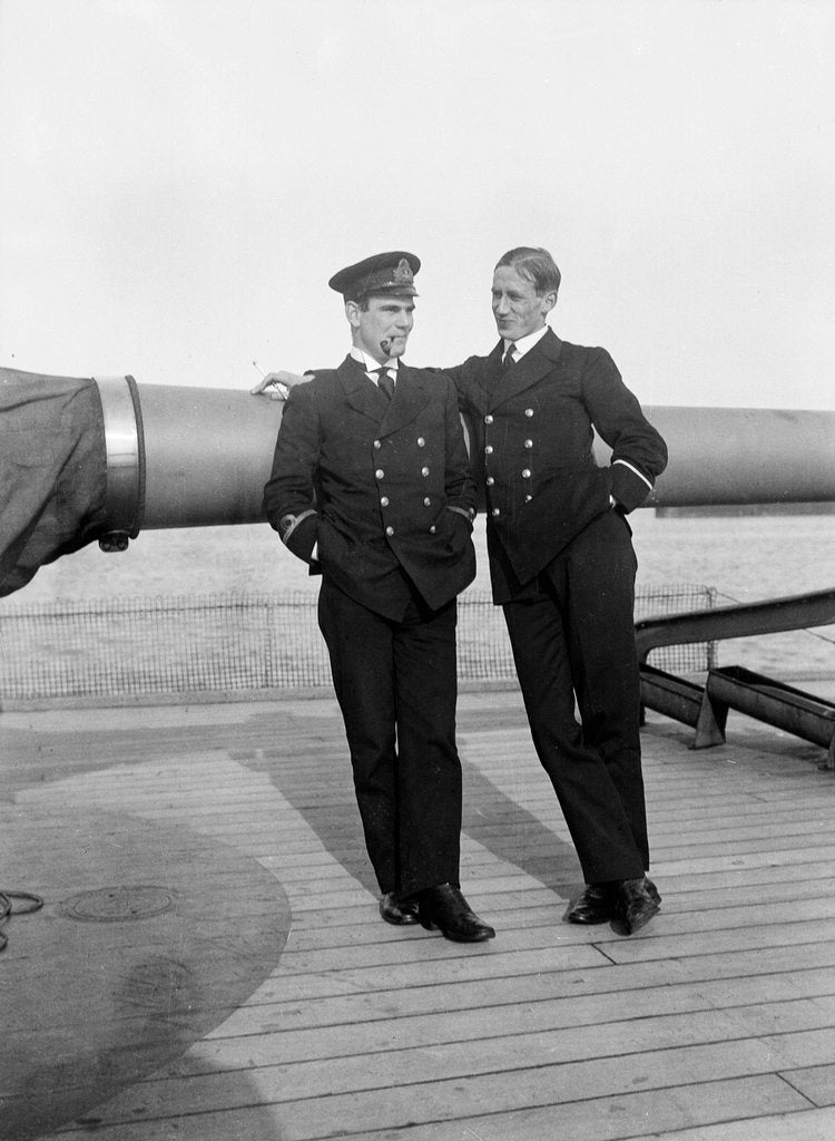 Detail of Sub Lieutenant Charles R Brent and Clerk Richard R Wallace on HMS 'Aurora' (1913) by Lieutenant Geoffroy William Winsmore Hooper