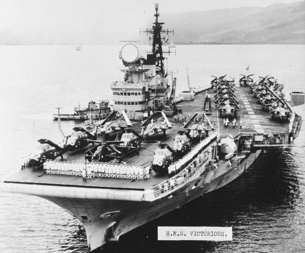 Detail of Aircraft carrier HMS 'Victorious' (1939) under way by unknown