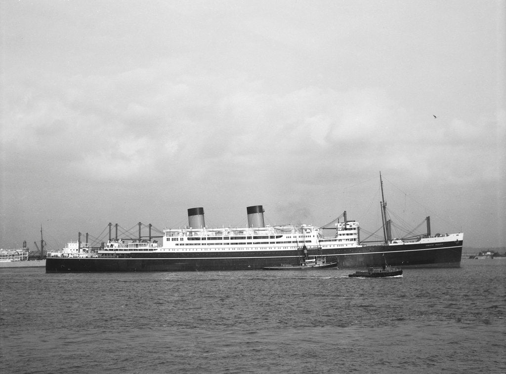 Detail of 'Dominion Monarch' (Br, 1939) under way passing Gravesend bound down on her maiden voyage by unknown