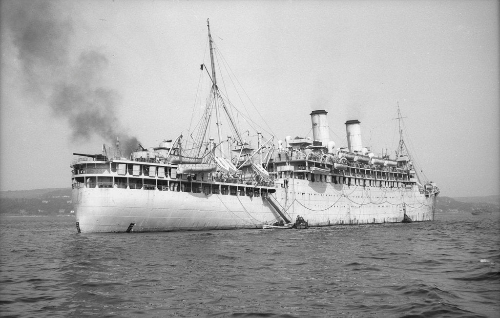 Detail of 'Otranto' (Br, 1925), at anchor on the Clyde as a troopship by unknown