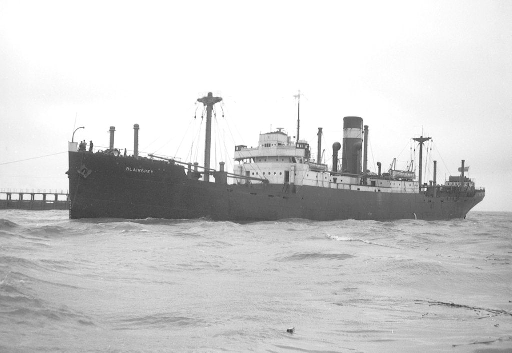 Detail of 'Blairspey' (Br, 1929) general cargo, under tow arriving at Swansea by unknown