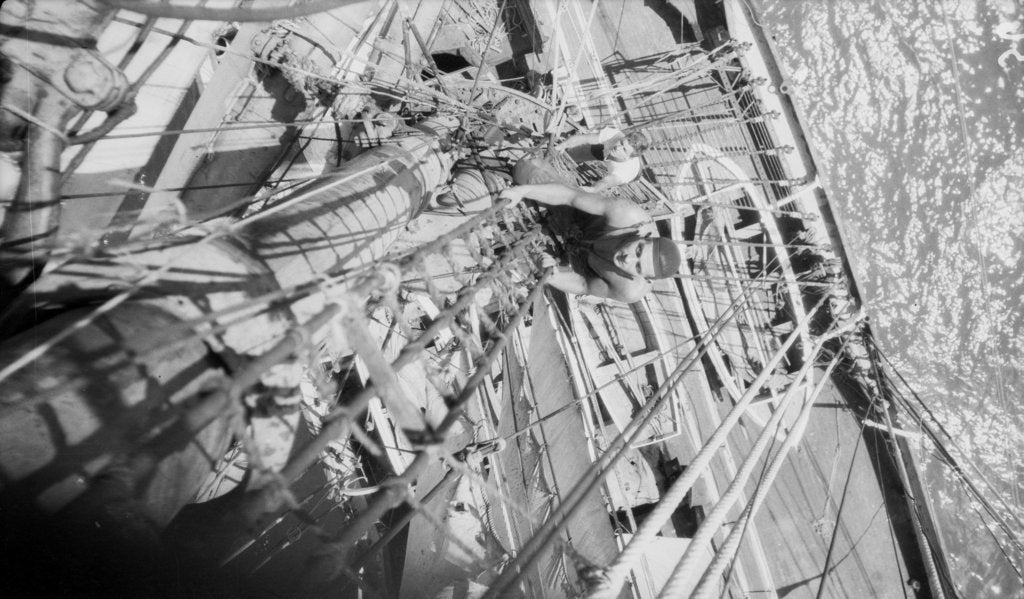 Detail of Looking down the shrouds of the fore topmast on the starboard side 'Herzogin Cecilie' (Fi, 1902) by Alan Villiers