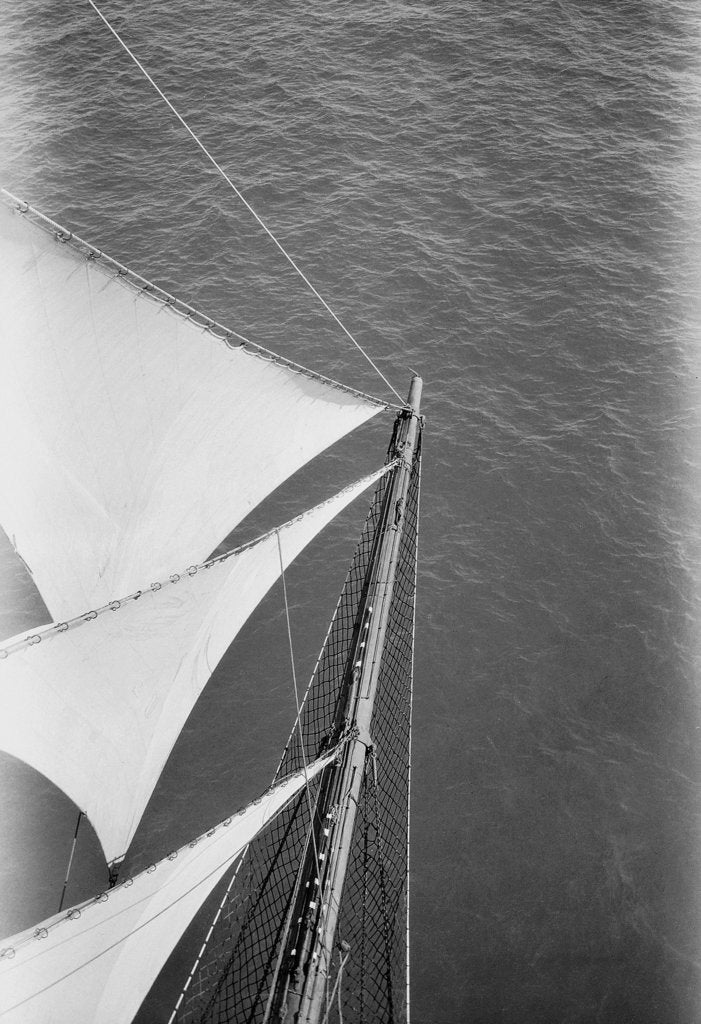 Detail of Looking down onto the bowsprit aloft on the foremasts by Alan Villiers