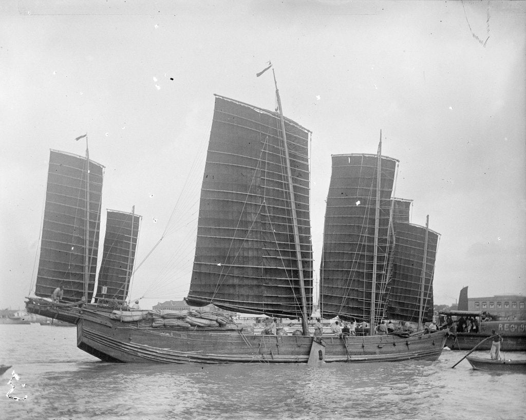 Detail of A five-masted Shantung Trader at Shanghai by Kenneth Hurlstone Jones