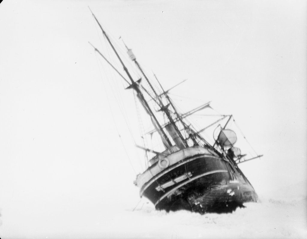 Detail of 'Endurance' heeled to port by the ice by unknown