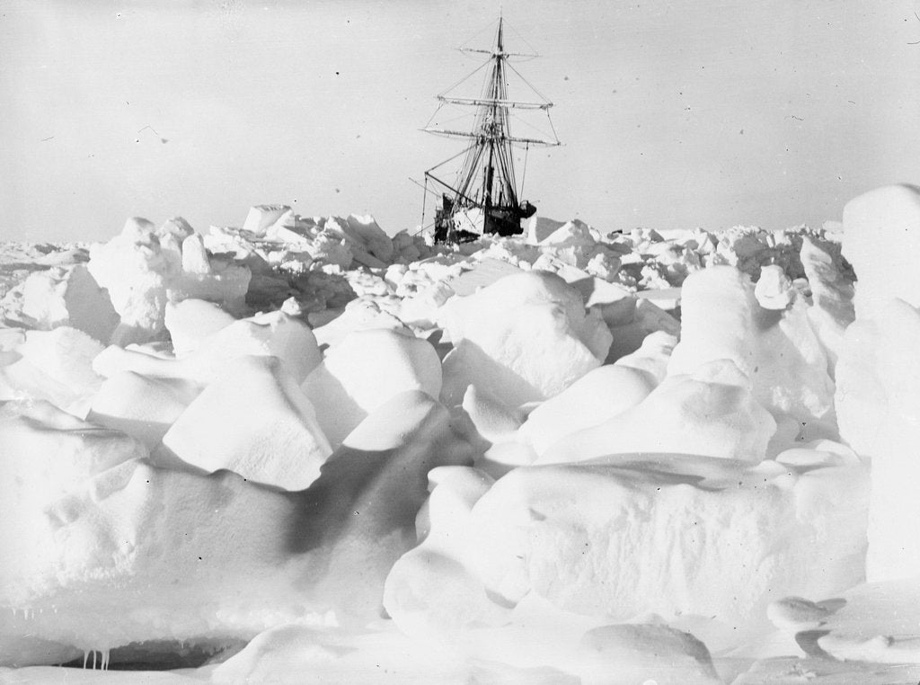 Detail of A distant bow view of 'Endurance' (1912) frozen into the ice floe, Weddell Sea, Antarctica by unknown