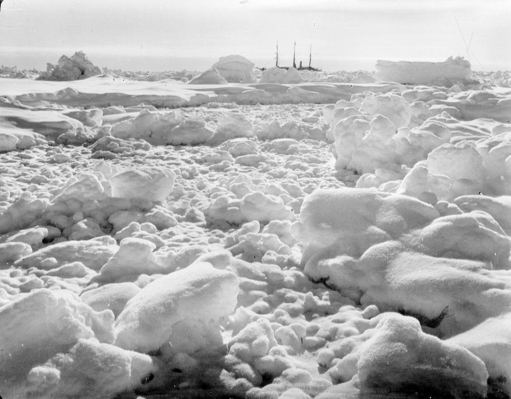 Detail of A very distant broadside view of 'Endurance' (1912) beset in ice, Weddell Sea, Antarctica by unknown