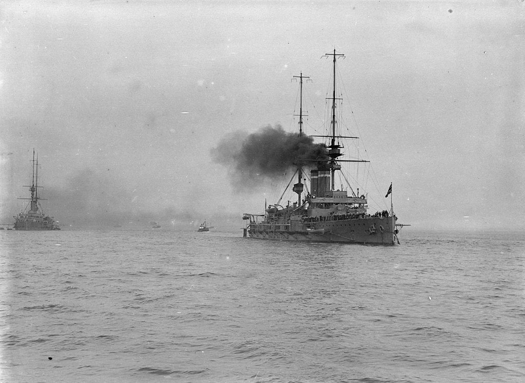 Detail of Battleship HMS 'Dominion' (1903) at anchor at Spithead by unknown