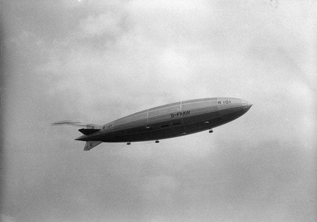Detail of Photograph of rigid airship 'R101' (1929) in flight over Hendon by unknown