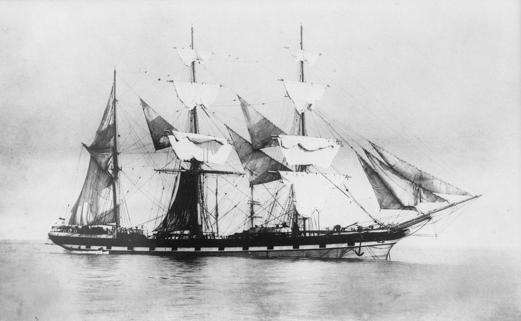 Detail of 'Parsee' (Br, 1868) at anchor, drying sails by unknown
