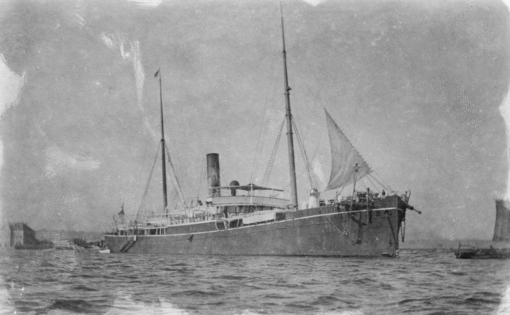 Detail of General cargo ship 'Tak Sang' (Br, 1892) Indo-China S.N. Co Ltd, at anchor by unknown
