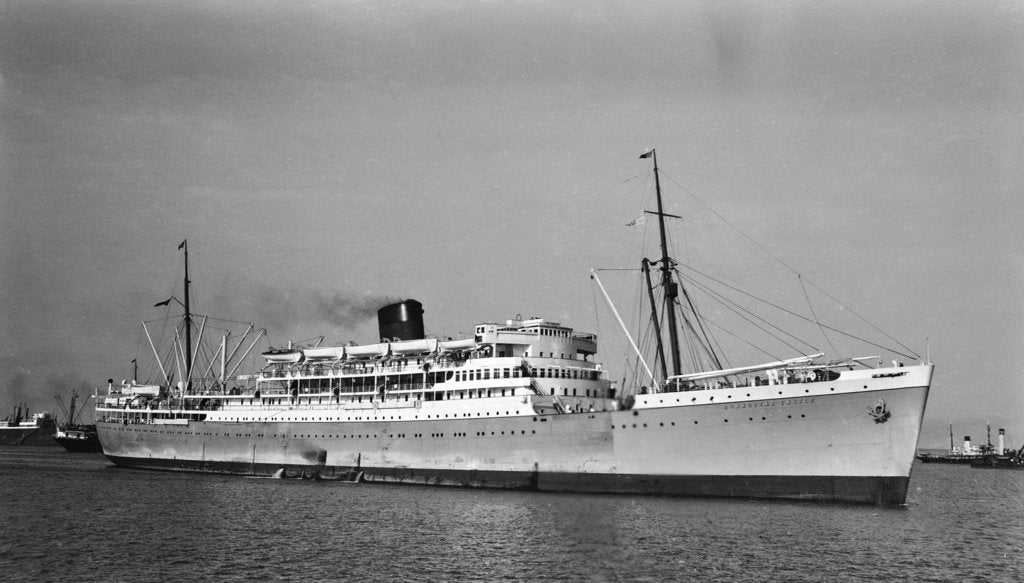 Detail of Passenger liner 'Dunnottar Castle' (Br, 1936), Union-Castle Mail S S Co. Ltd, under way at Beira by unknown