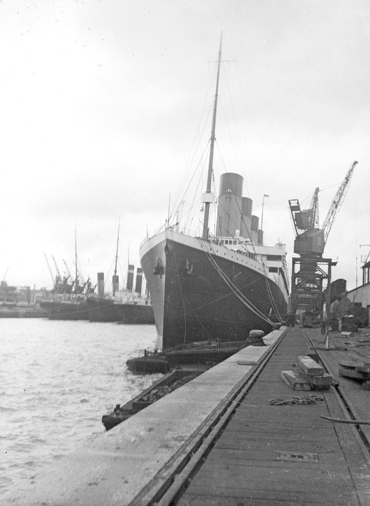 Detail of Passenger liner 'Titanic' (Br, 1912) Oceanic Steam Nav Co Ltd, (Ismay Imrie & Co Ltd, managers) (White Star Line): at quayside, Southampton by unknown