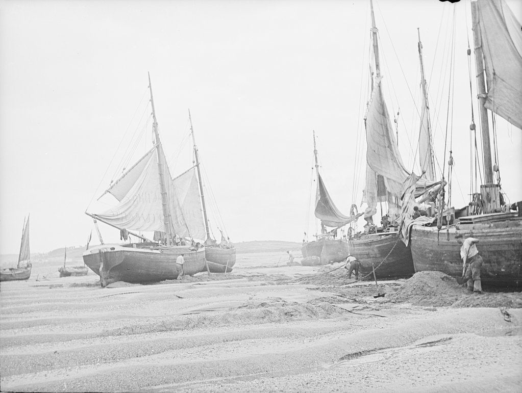 Detail of Barges taking sand and gravel at low tide on 