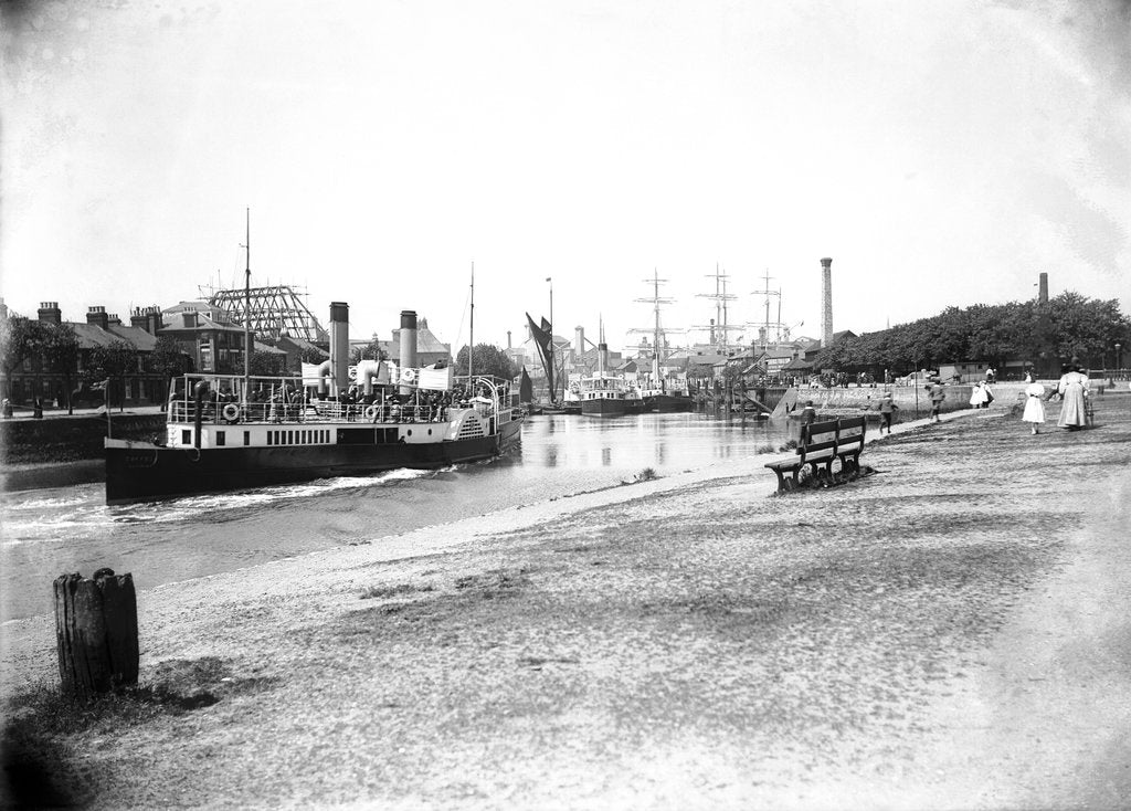 Detail of A view of The New Cut from the Promenade at Ipswich with the paddle steamer 'Suffolk' (1895) in bound approaching to her berth by Smiths Suitall Ltd.