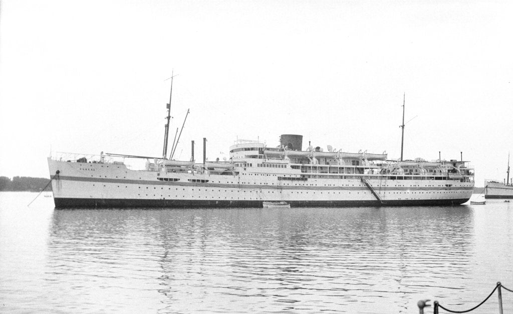 Detail of The 'Dunera' (Br, 1937) at anchor, probably in Southampton Water by unknown