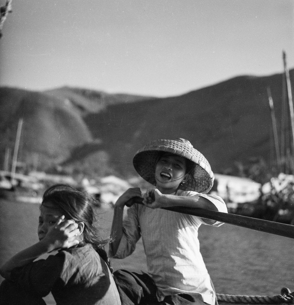 Detail of Two young sampan girls at Aberdeen, Hong Kong by David Watkin Waters