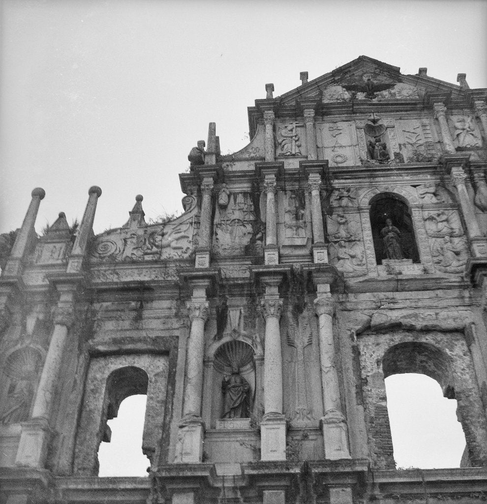 Detail of The facade of the ruins of St Paul's Church in Macao by David Watkin Waters