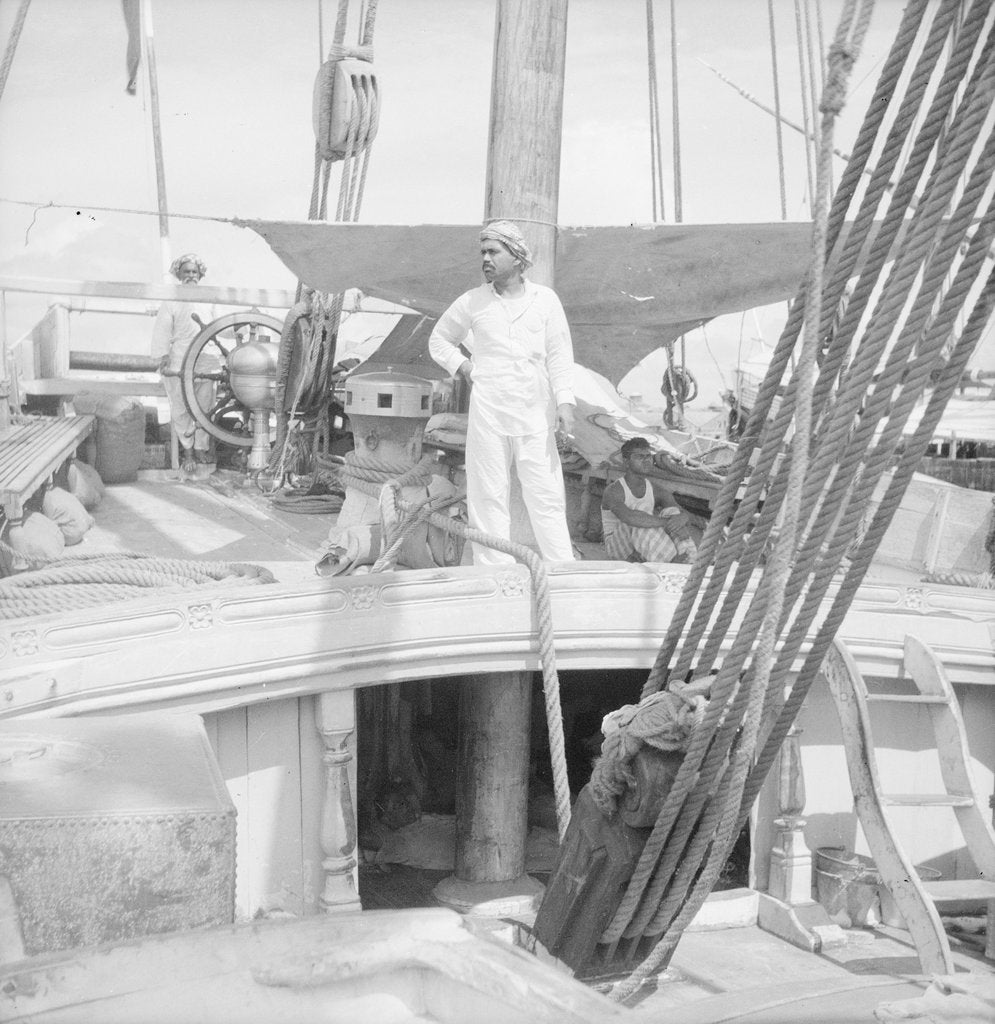 Detail of On board an Indian kotia type dhow anchored at Colombo, Ceylon by David Watkin Waters
