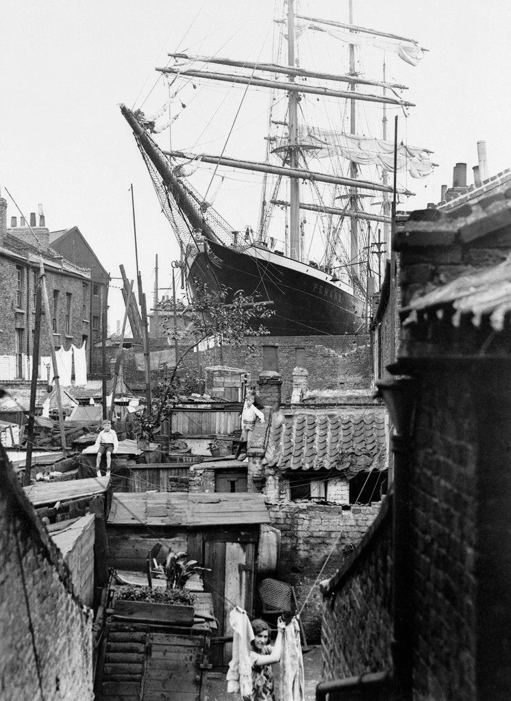 Detail of 3-masted barque 'Penang' in dry dock at Millwall 1932 by unknown