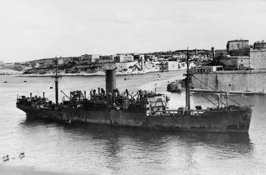 Detail of 'Ajax' (Br, 1931) under way in Grand Harbour, Malta, arriving in convoy MW 8A by unknown