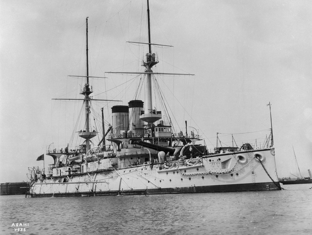 Detail of Battleship 'Asahi' (Jp, 1899) at moorings in Portsmouth harbour by unknown