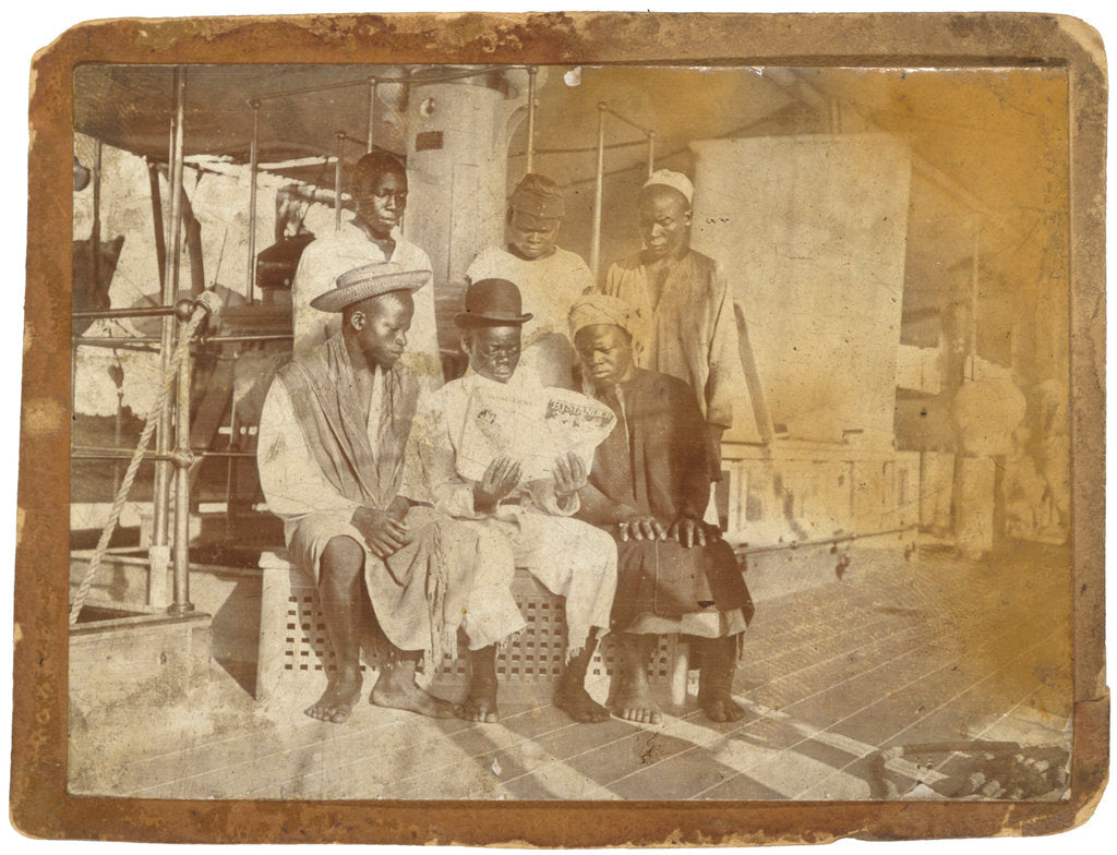 Detail of African crewmen aboard paddle-wheel special service vessel HMS 'Sphinx' (1882) by unknown