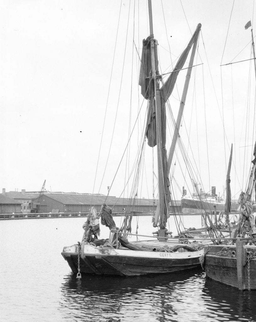 Detail of 'Gerty' (1897) moored in West India Dock, London on 21st June 1930 by unknown