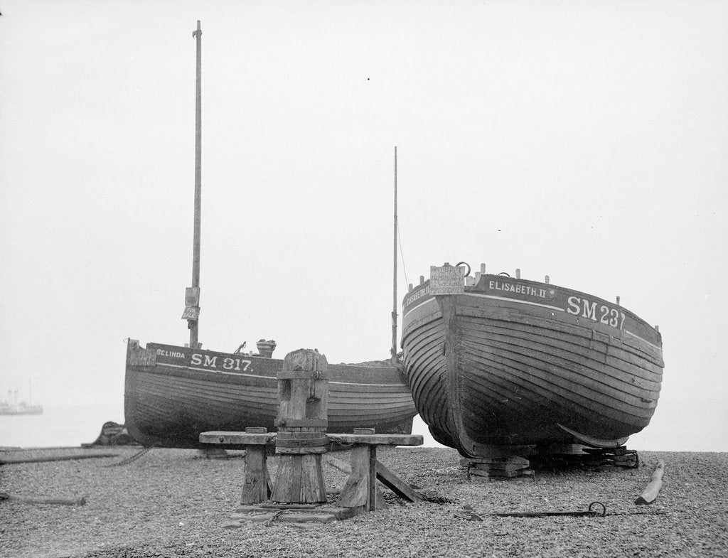 Detail of 'Elisabeth II' laid up for sale on Brighton beach by unknown