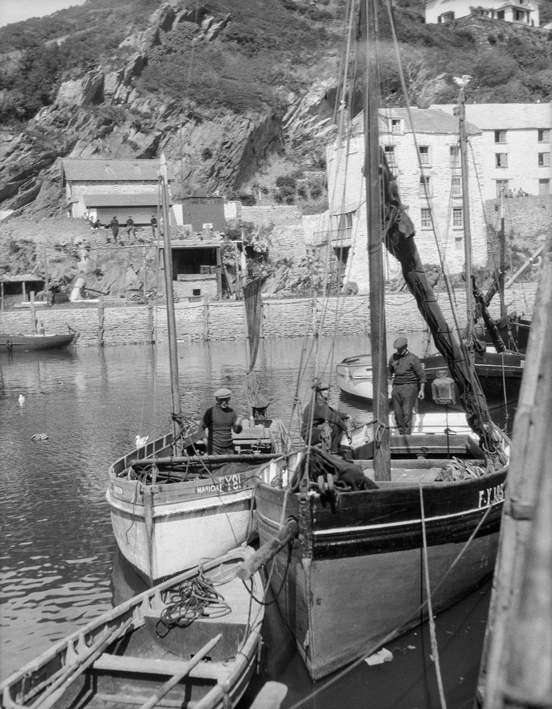 Detail of 'Marion' Polperro gaffer, in Polperro harbour by unknown